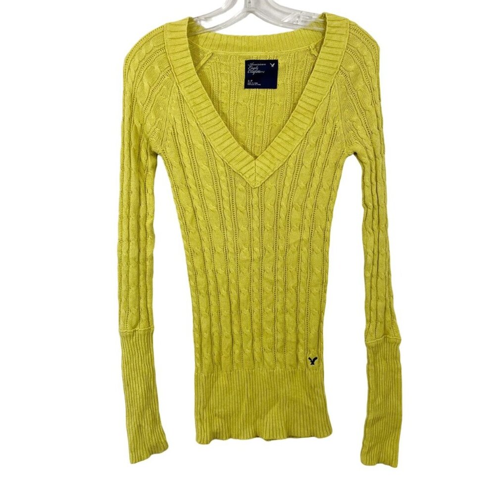 NEW Vintage American Eagle Y2K Cable Knit V-Neck Sweater Preppy - Size Small